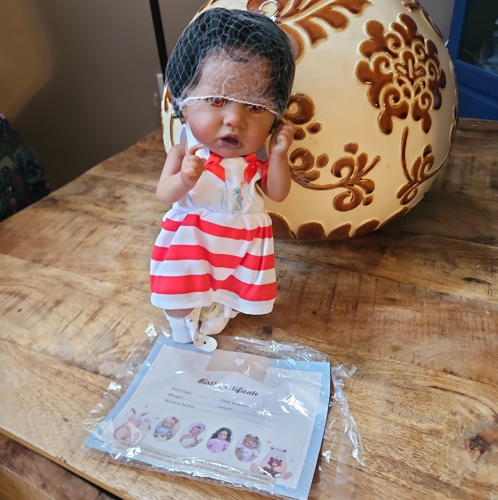 Striped Pink & White Baby Doll in Dress - Kids Toy Doll